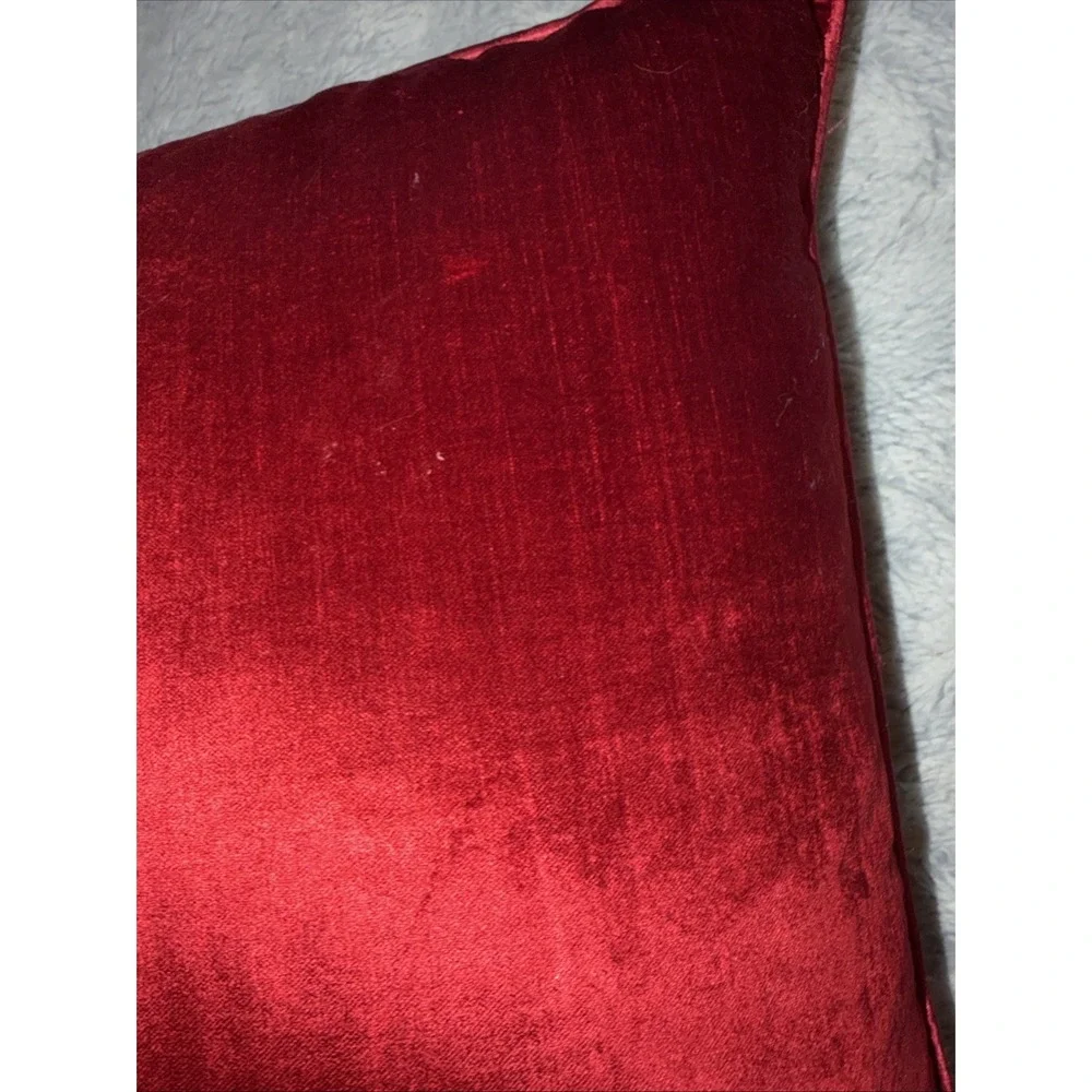 Pier 1 Imports Red Velvet Throw Pillow Square Crimson Accent Brass Logo Zip